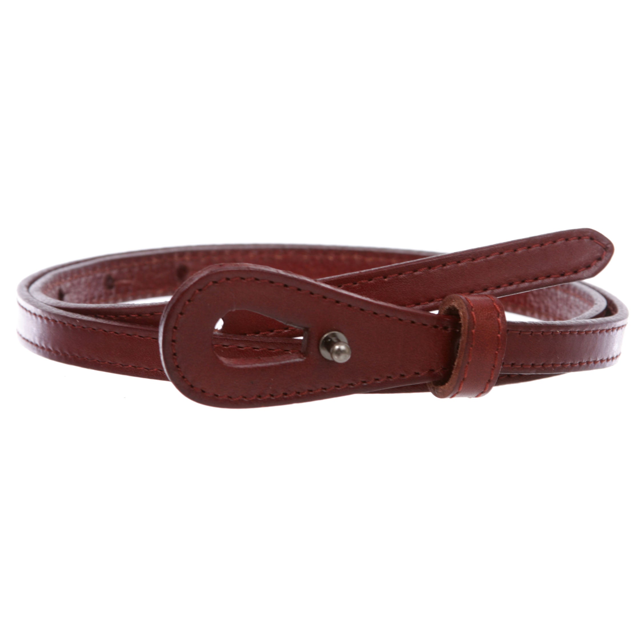 Women's 1/2" (13 mm) Skinny Edge Stitch Plain Leather Dress Belt - OnlineBelts