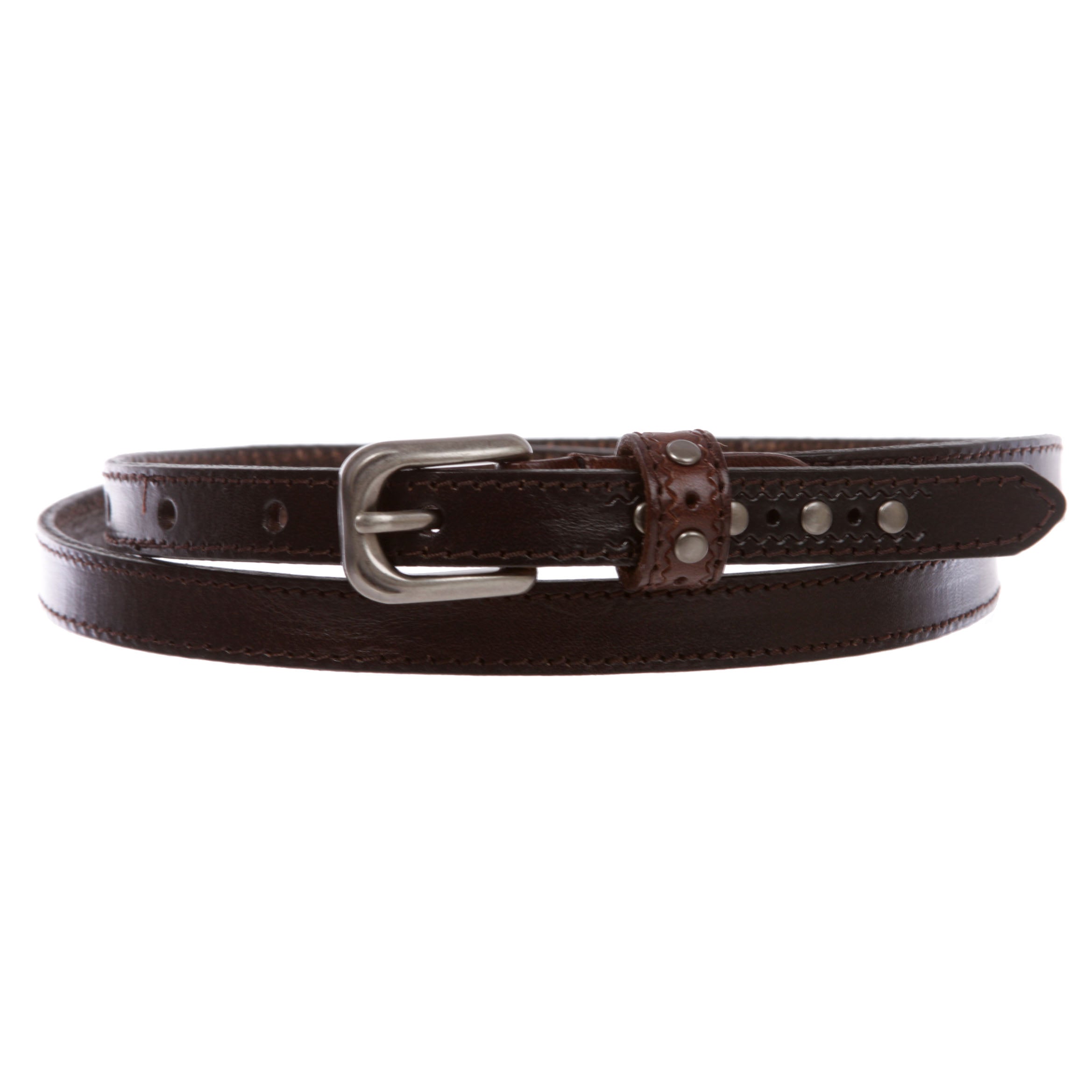Women's 1/2" (13 mm) Skinny Edge Stitch Casual / Dress Leather Belt - OnlineBelts