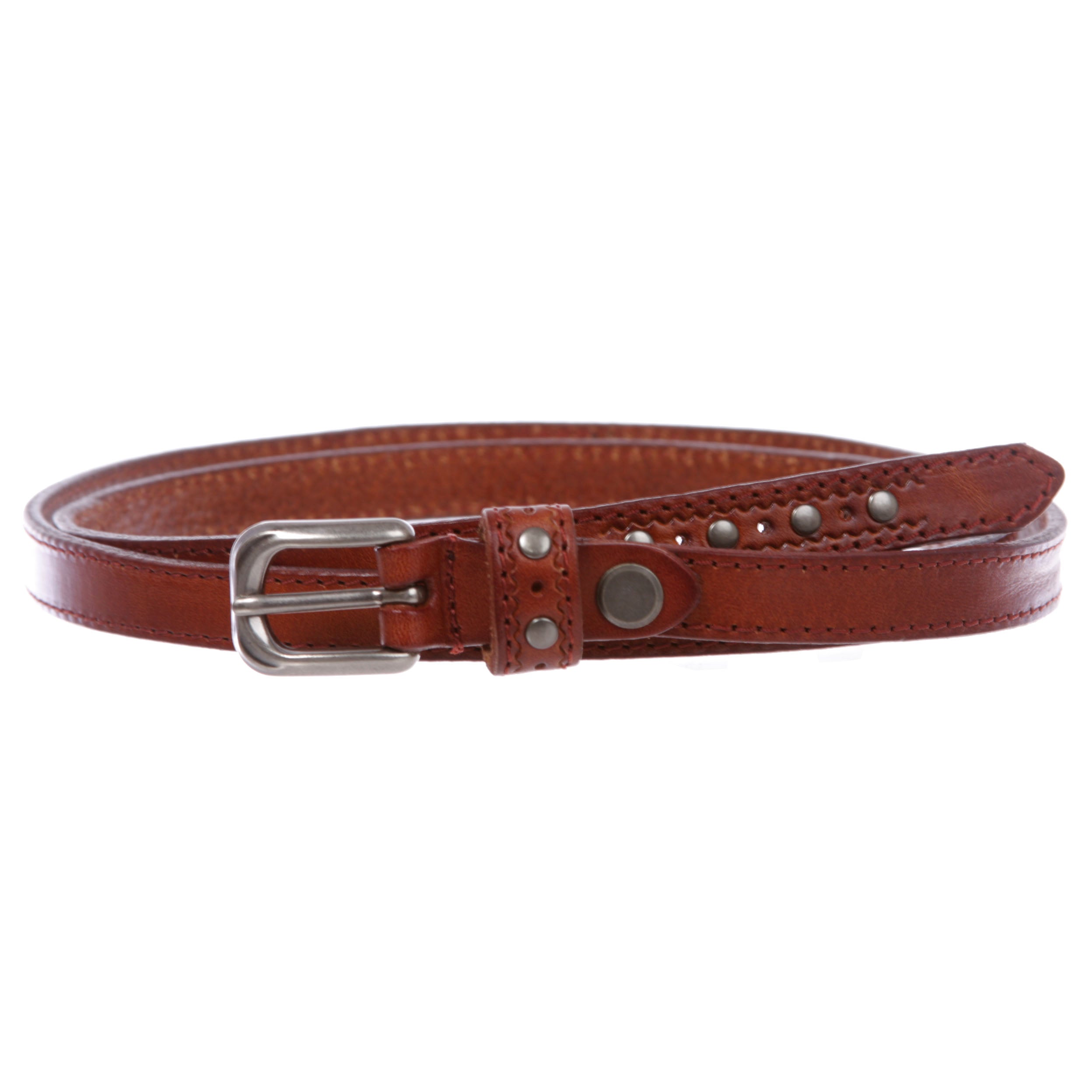 Women's 1/2" (13 mm) Skinny Edge Stitch Casual / Dress Leather Belt - OnlineBelts