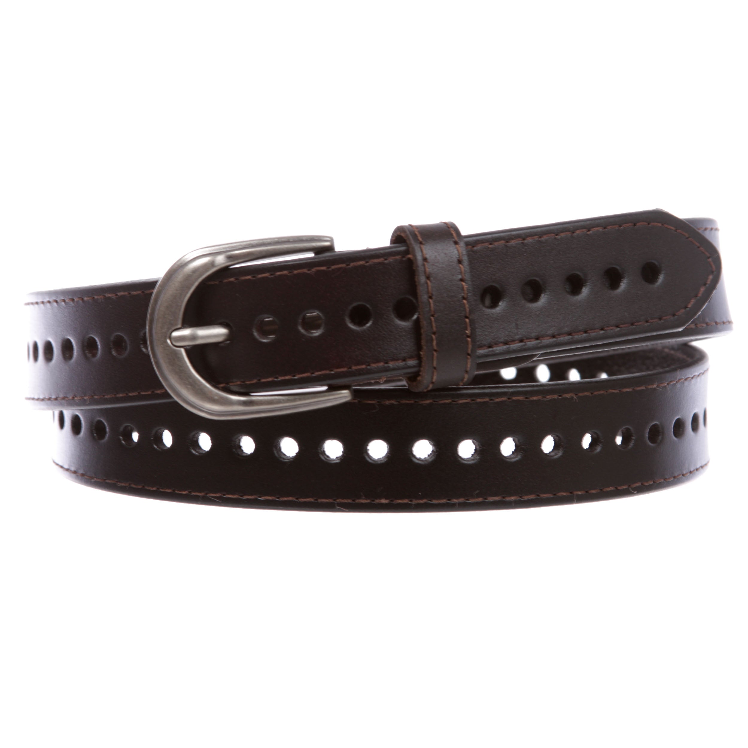 Women's 1 1/8" (28 mm) Perforated Full Grain Leather Edge Stitch Casual Belt - OnlineBelts