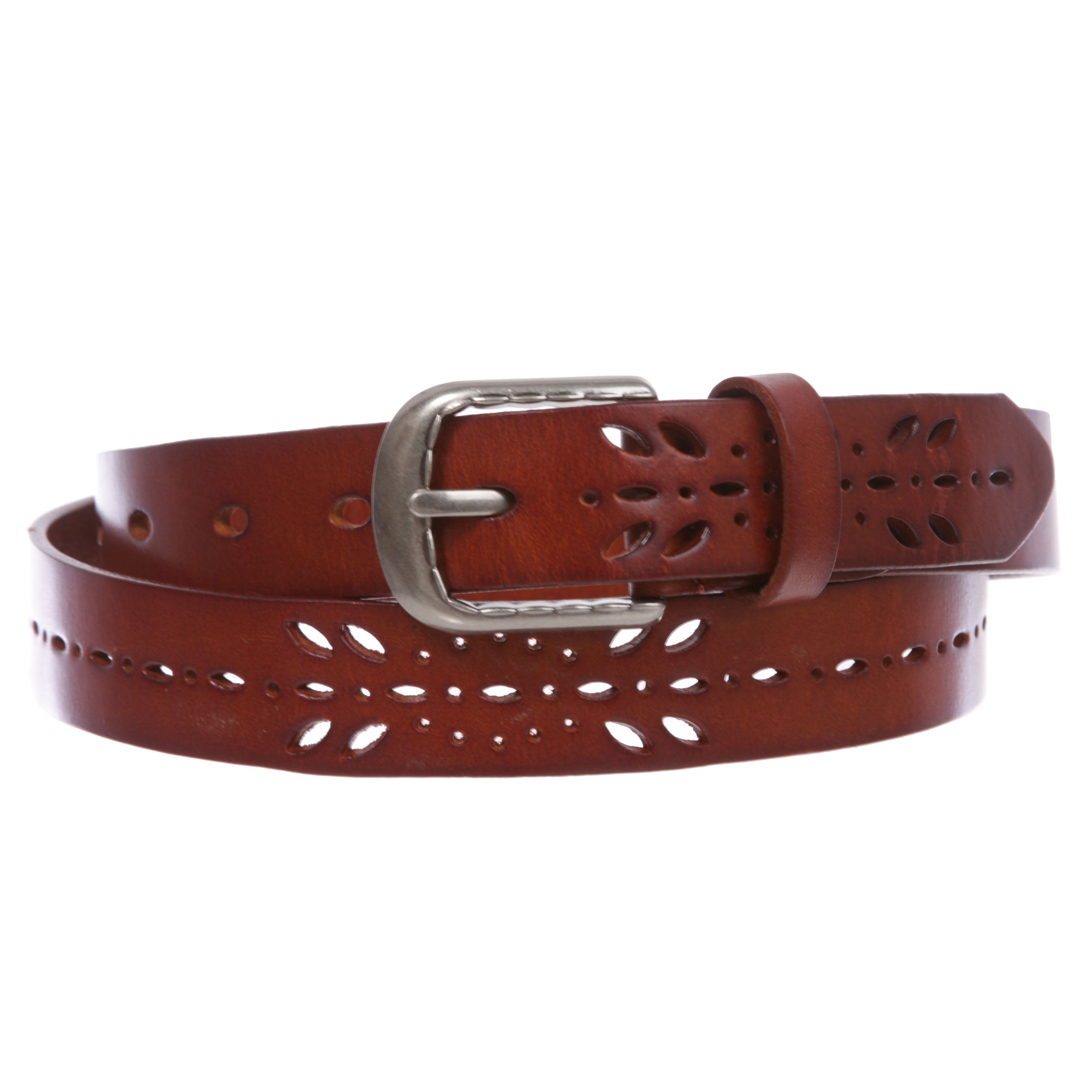 Women's 1 1/8" (28 mm) Perforated Cowhide Full Grain Leather Casual Jean Belt - OnlineBelts