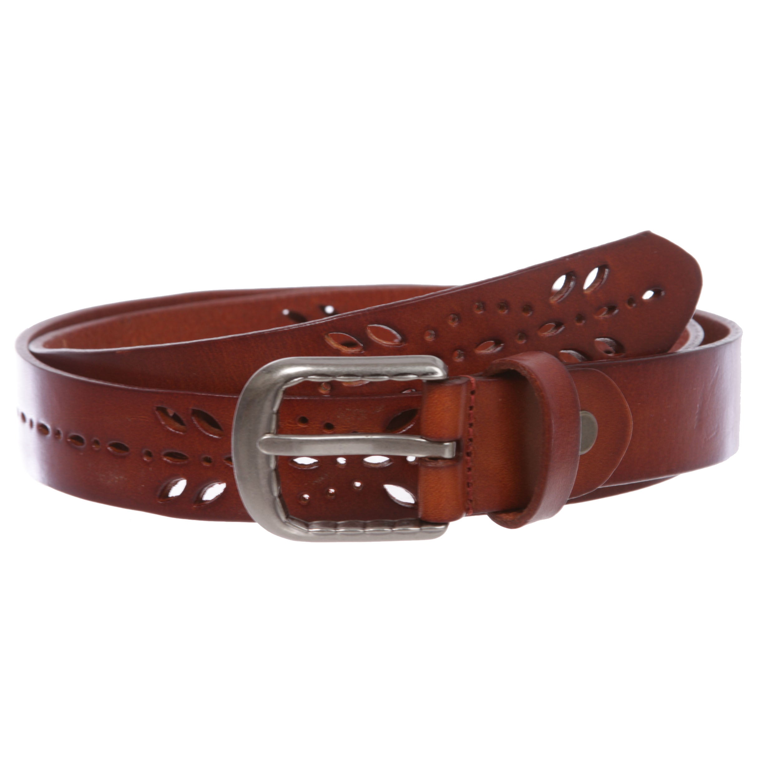 Women's 1 1/8" (28 mm) Perforated Cowhide Full Grain Leather Casual Jean Belt - OnlineBelts