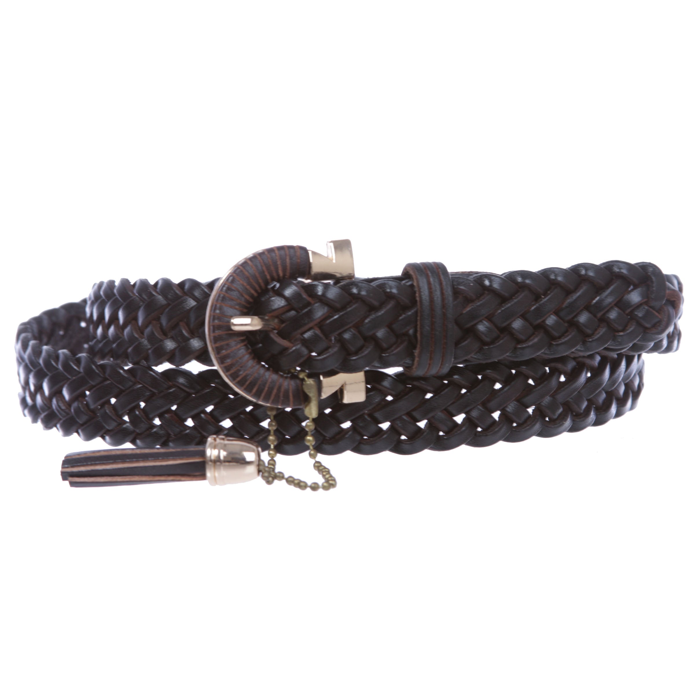 Women's 7/8" (22 mm) Skinny Narrow Braided Woven Solid Leather Jean Belt - OnlineBelts