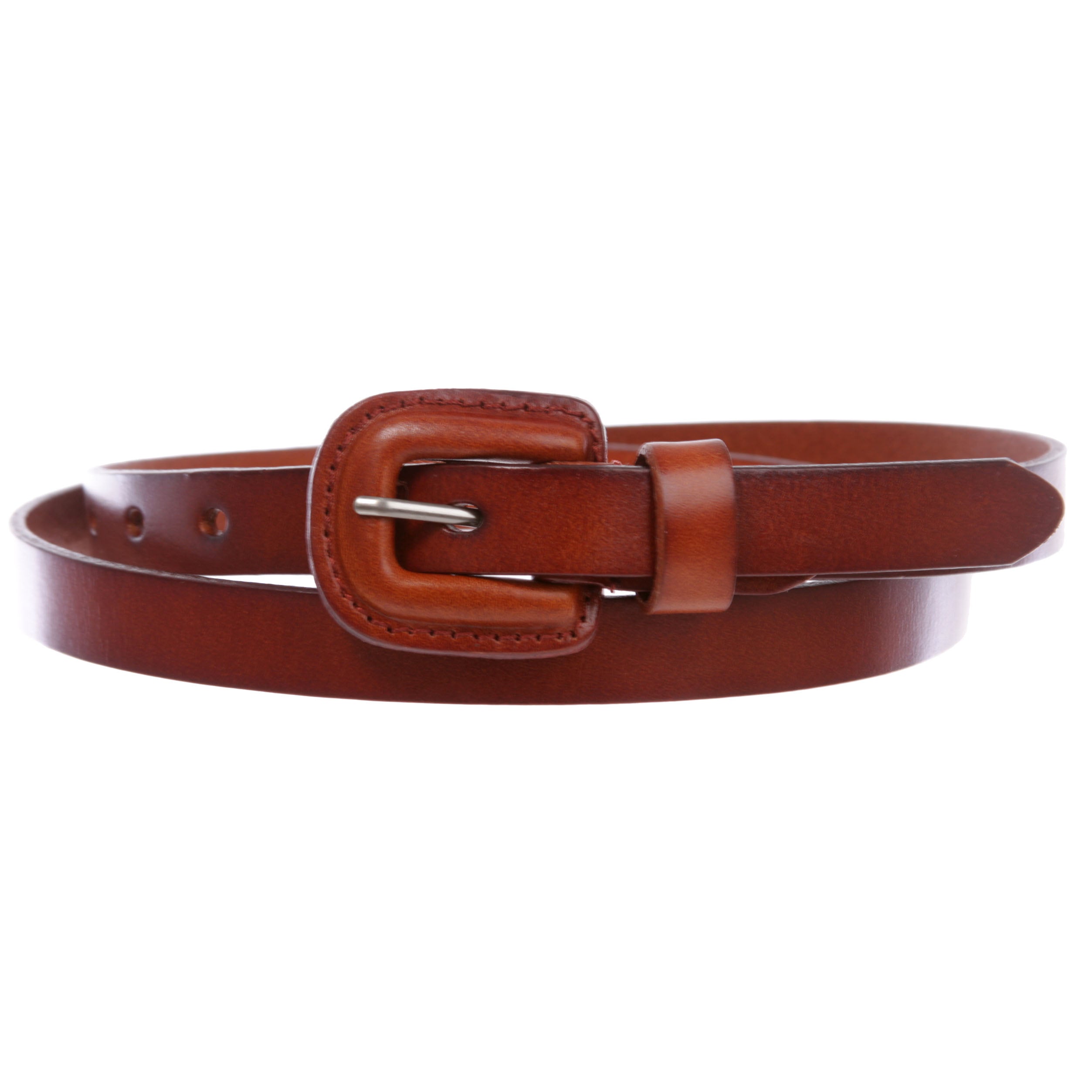 Women's 5/8" (18 mm) Self Covered Skinny Plain Solid Real Leather Dress Belt - OnlineBelts