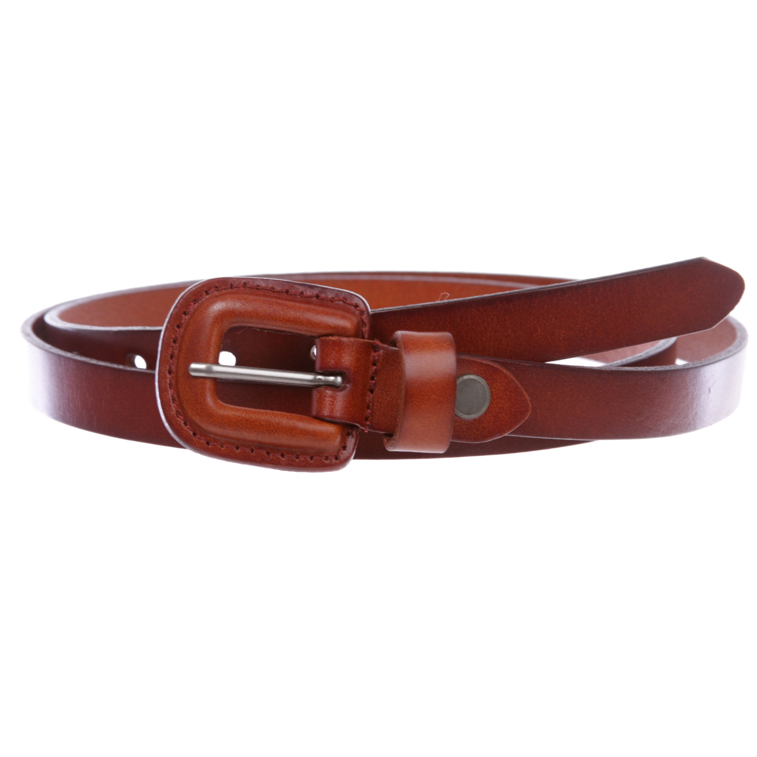 Women's 5/8" (18 mm) Self Covered Skinny Plain Solid Real Leather Dress Belt - OnlineBelts