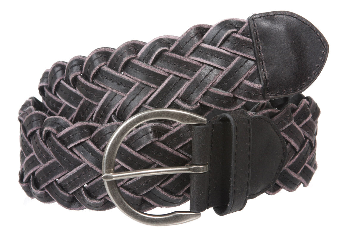 Womens 2" (50 mm) Round Braided Woven Vintage Distressed Leather Belt - OnlineBelts
