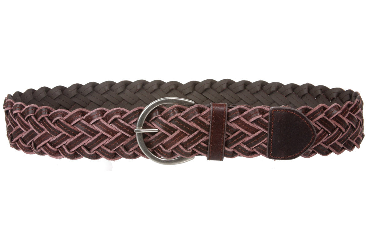 Womens 2" (50 mm) Round Braided Woven Vintage Distressed Leather Belt - OnlineBelts