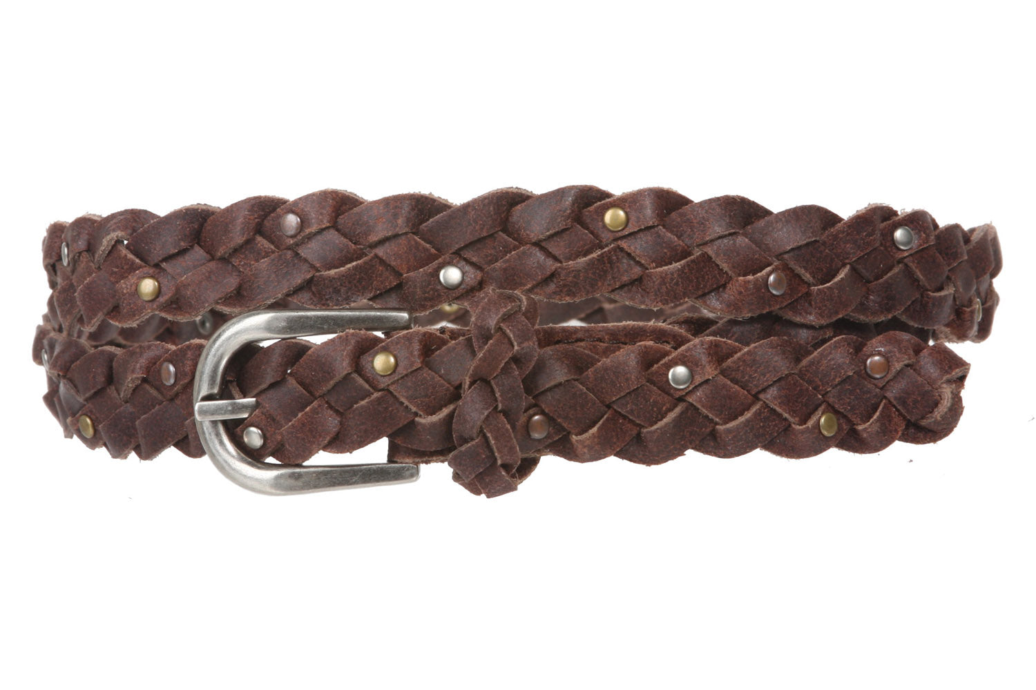 3/4" (18 mm) Braided Woven Skinny Leather Nailheads Belt - OnlineBelts
