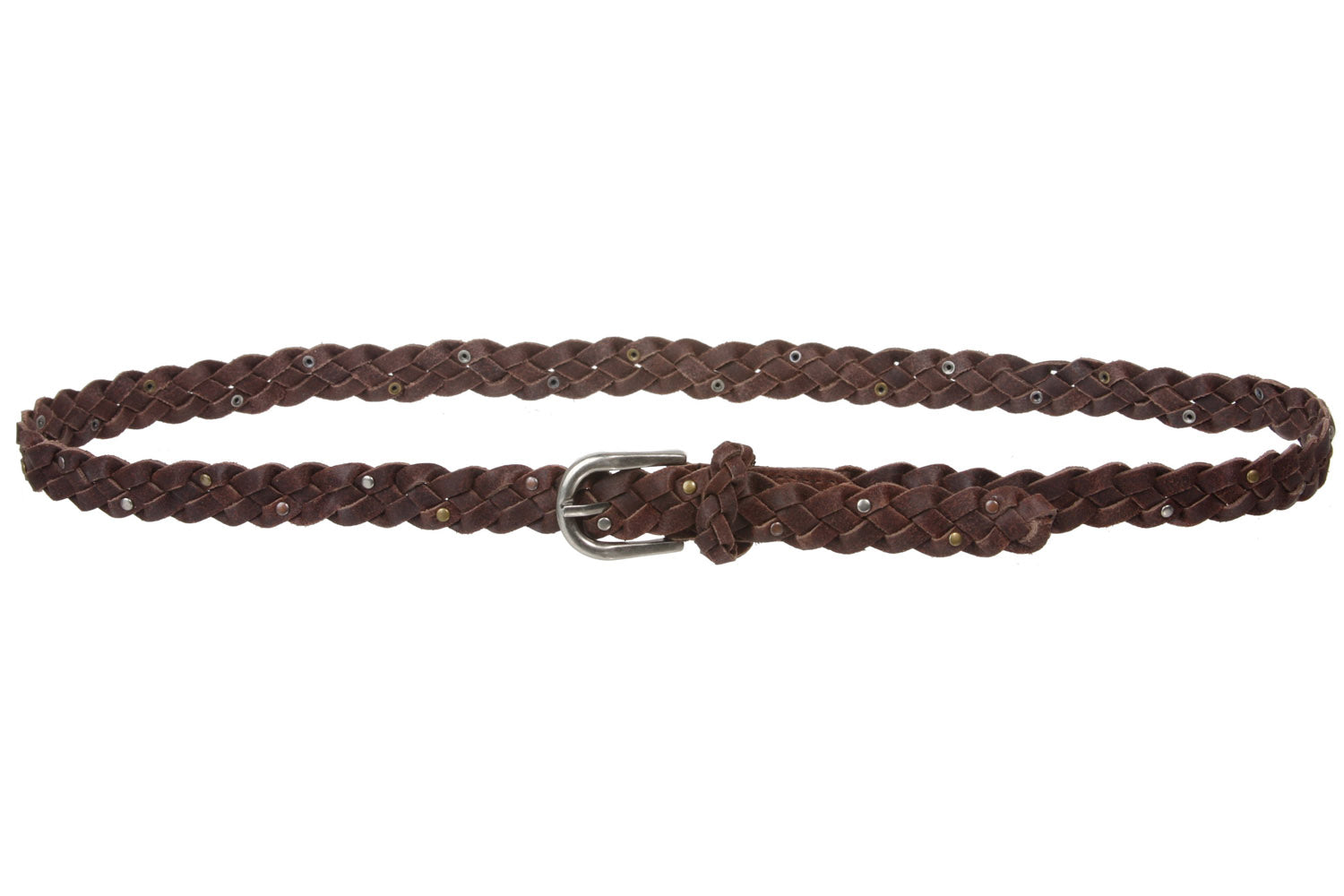 3/4" (18 mm) Braided Woven Skinny Leather Nailheads Belt - OnlineBelts