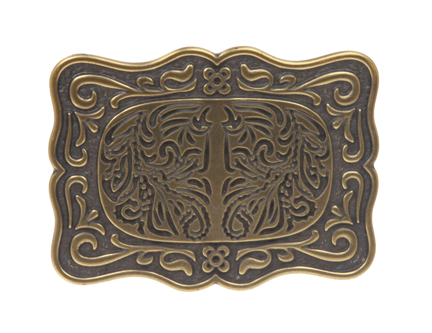 Western Rectangular Engraved Flower Belt Buckle - OnlineBelts