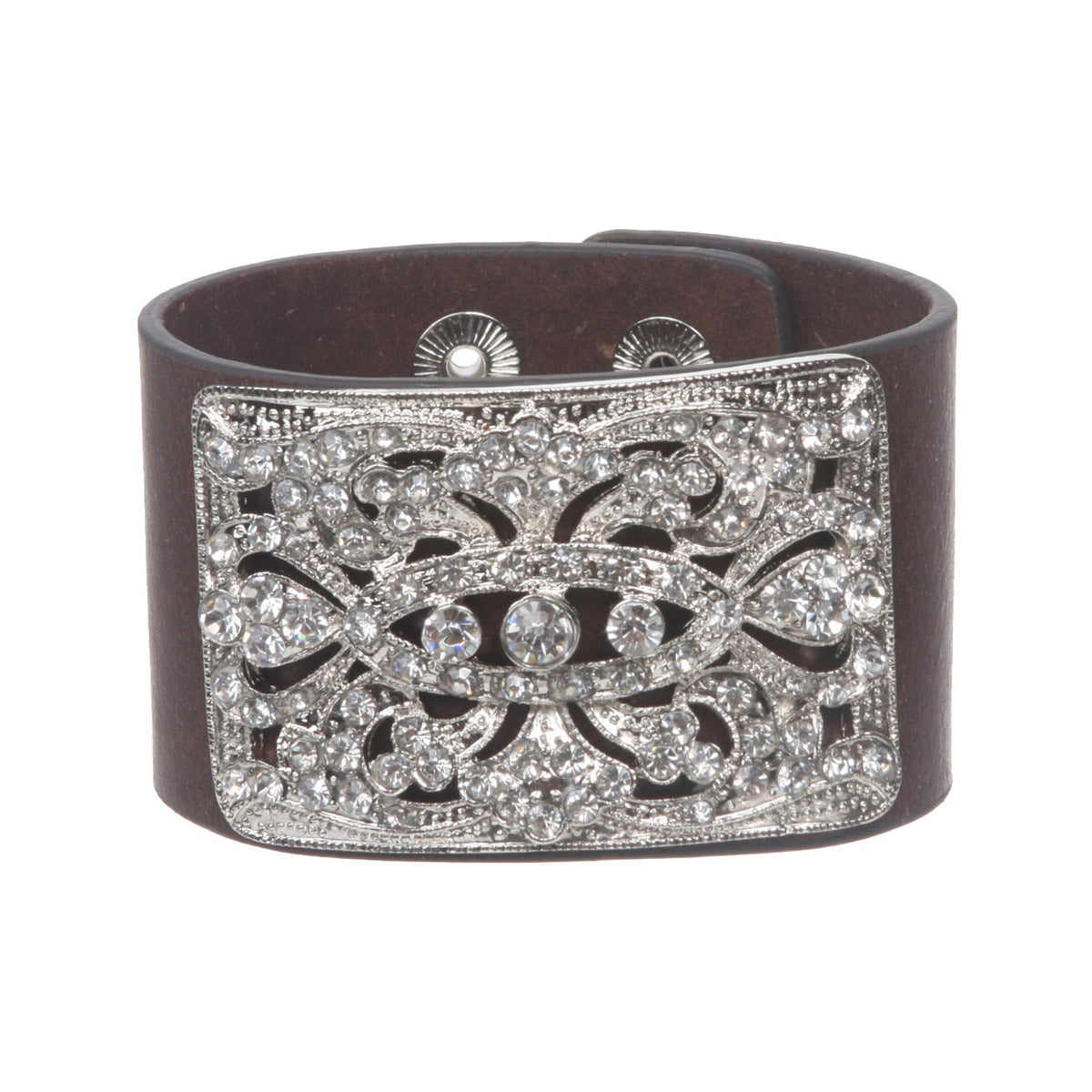 1 3/4" (4.5 cm) Rhinestone Black Leather Wristband Bracelet - OnlineBelts