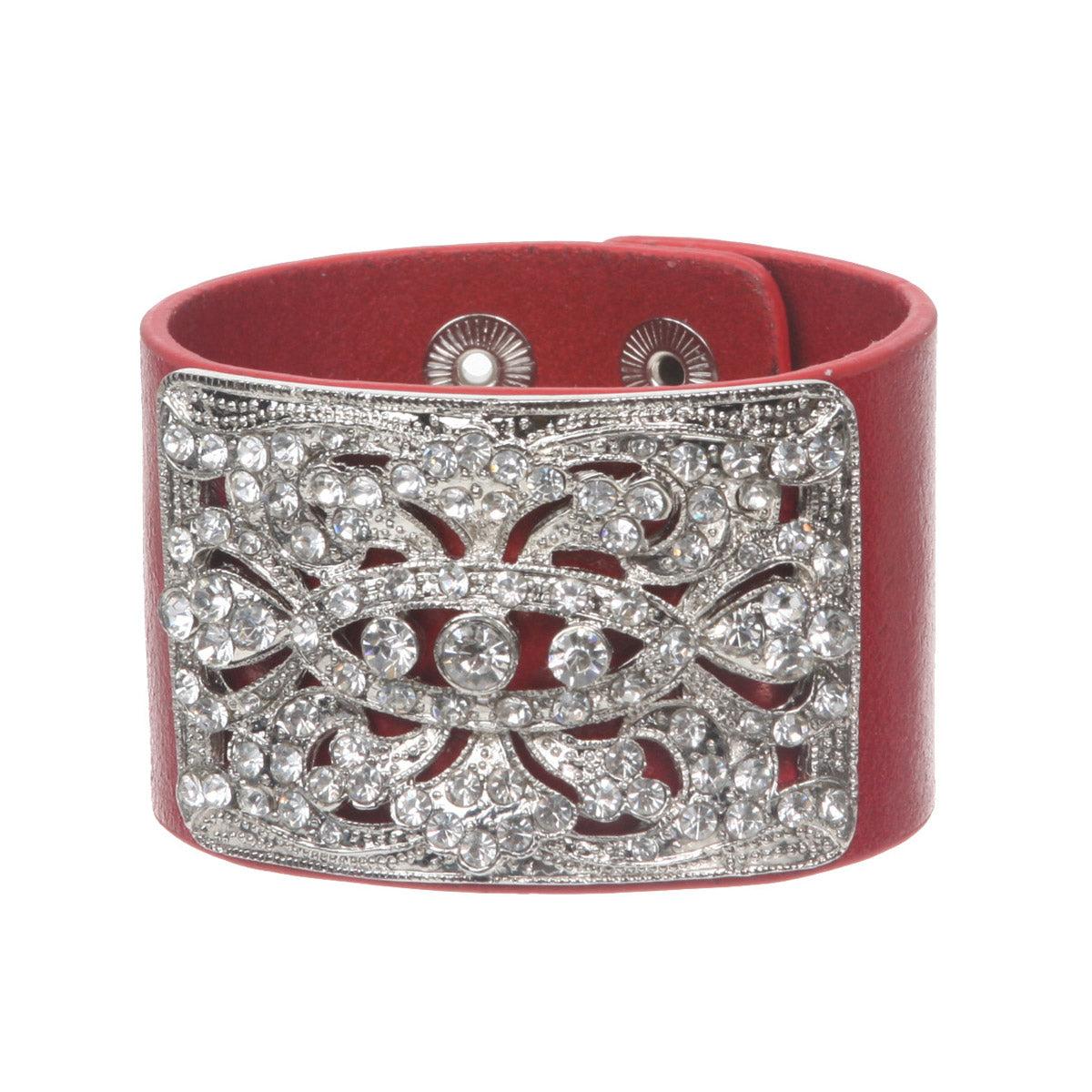 1 3/4" (4.5 cm) Rhinestone Black Leather Wristband Bracelet - OnlineBelts