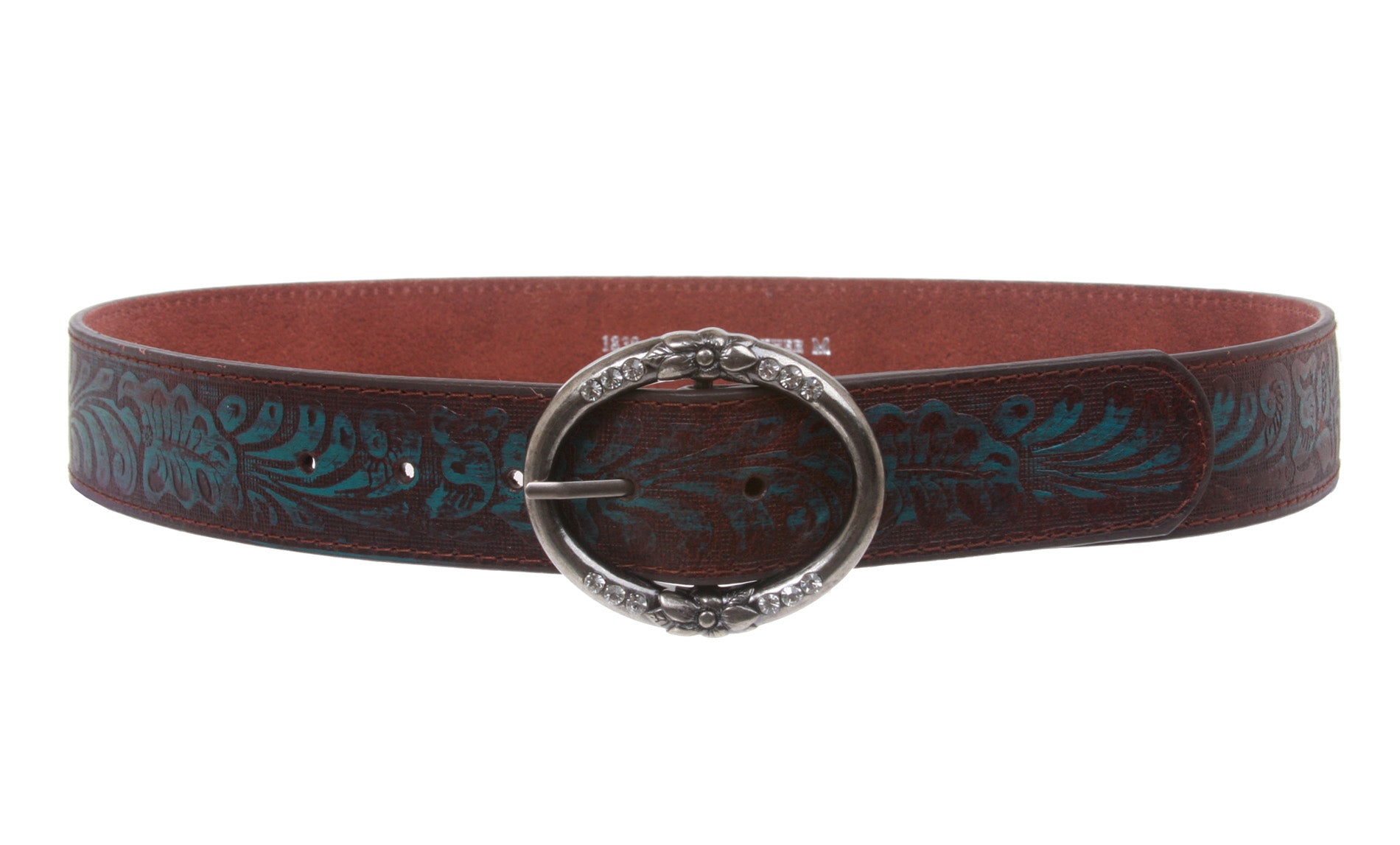 1 1/2" Ring buckle Floral Embossed Vintage Leather Belt - OnlineBelts