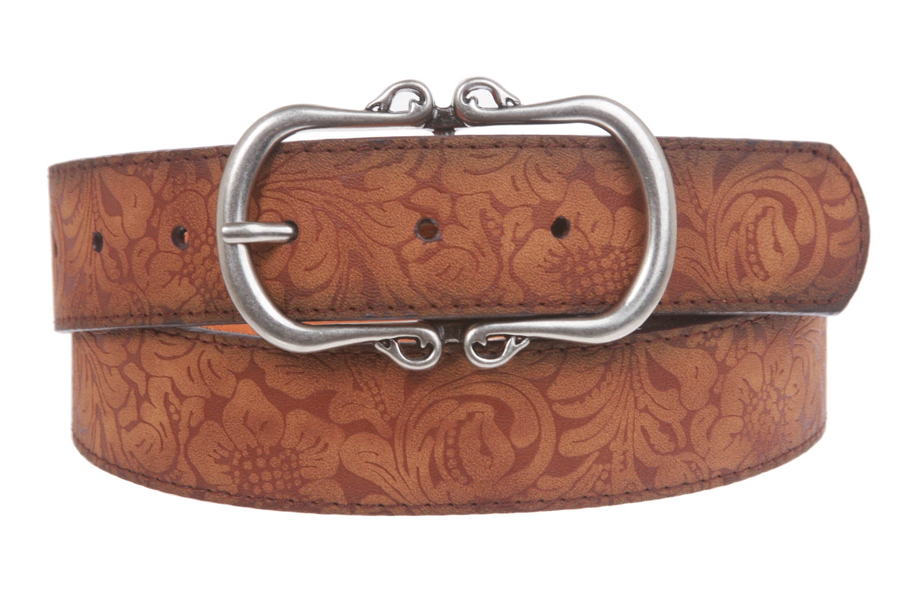 1 1/2" Floral Embossed Vintage Leather Belt - OnlineBelts