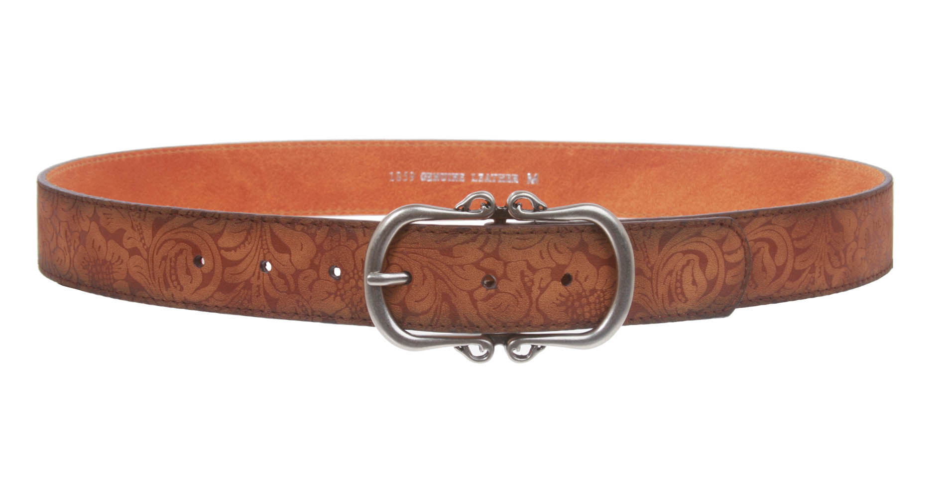 1 1/2" Floral Embossed Vintage Leather Belt - OnlineBelts
