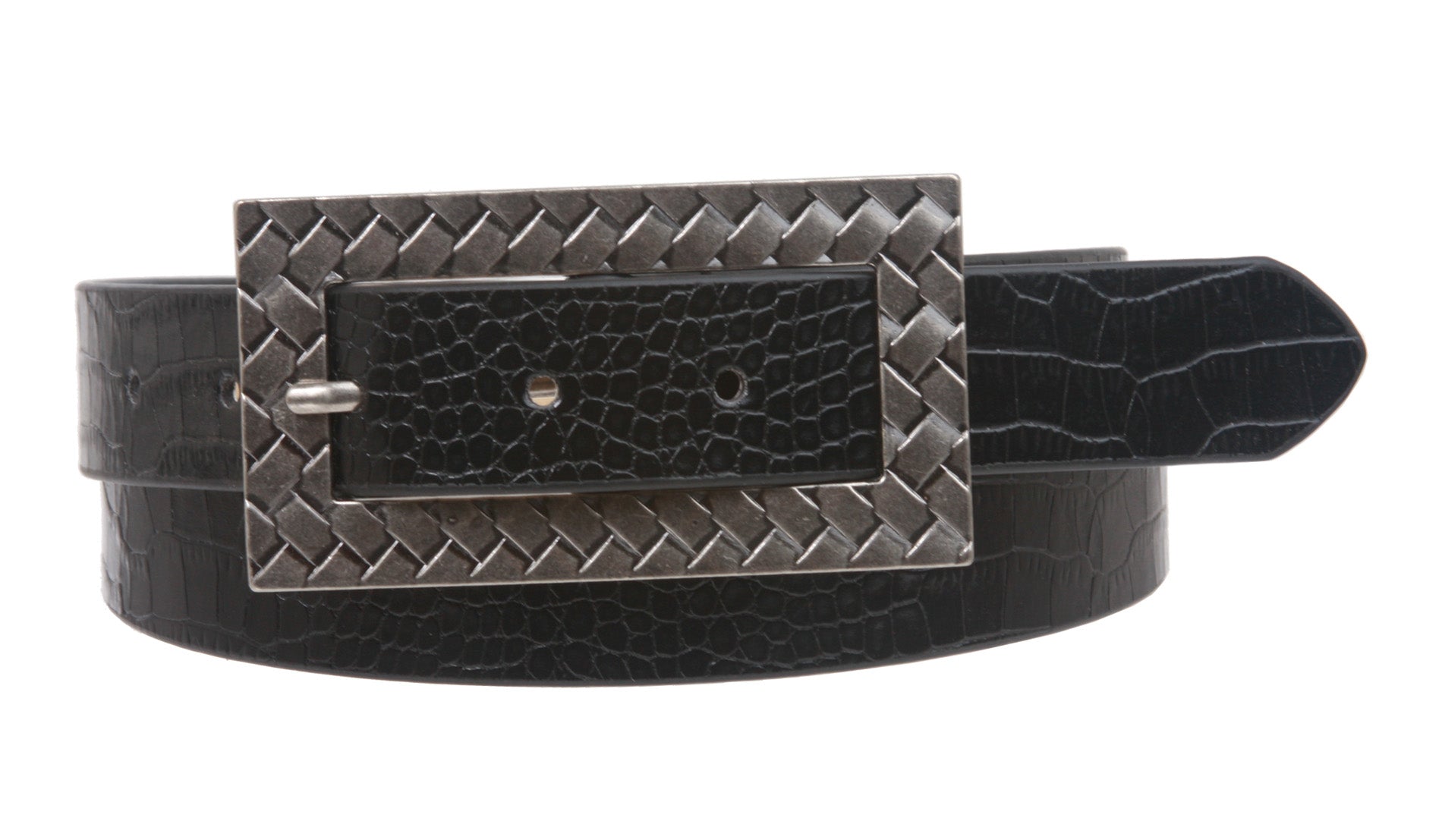 Womens 1" Skinny Alligator leather belt with rectangular buckle - OnlineBelts