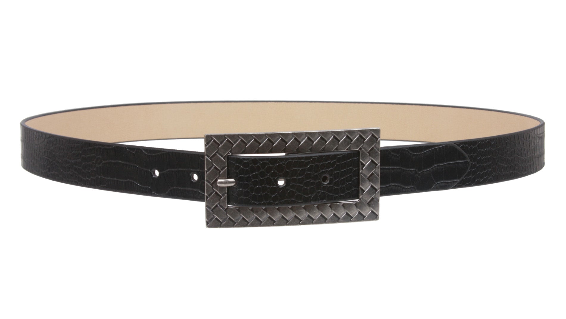 Womens 1" Skinny Alligator leather belt with rectangular buckle - OnlineBelts