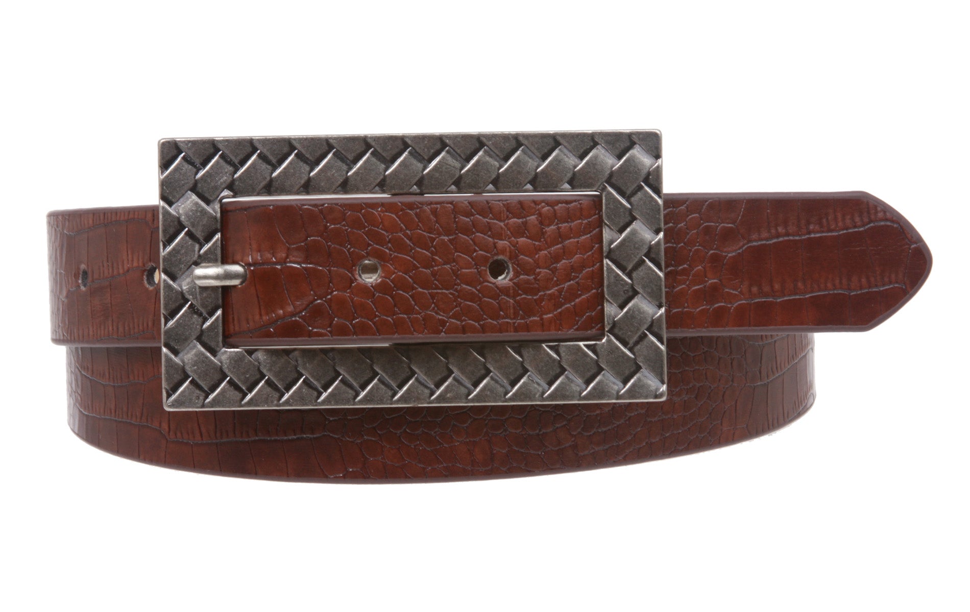Womens 1" Skinny Alligator leather belt with rectangular buckle - OnlineBelts
