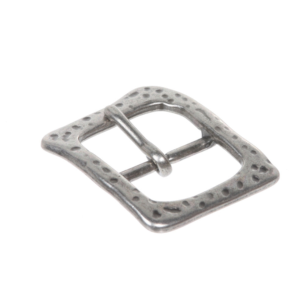1 1/2 Inch Single Prong Antique Silver Hammered Square Belt Buckle
