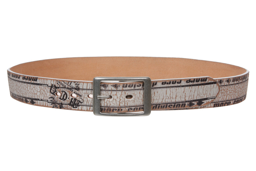 1 1/2" Wide Genuine Vintage Crack Print Distressed Leather Belt  w/ Rectangular Buckle