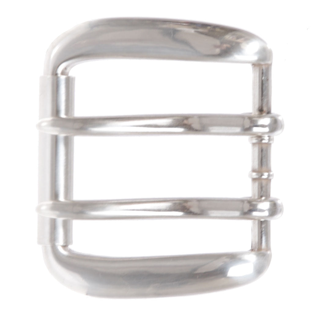 1 5/8" (42.5 mm) Silver Tone Rectangular Roller Double Prong Belt Buckle - OnlineBelts