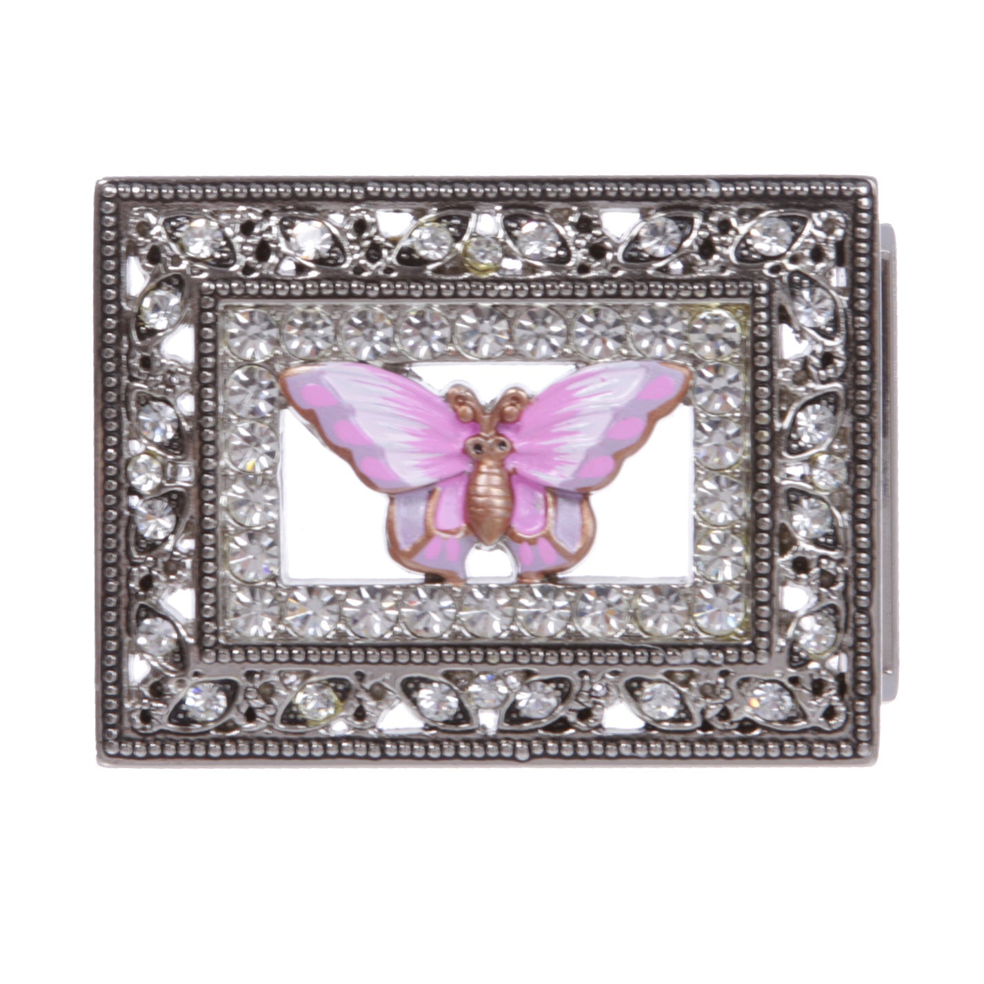 1 1/4" Western Rectangular Rhinestone Engraving Distinctive Pink Butterfly Buckle - OnlineBelts