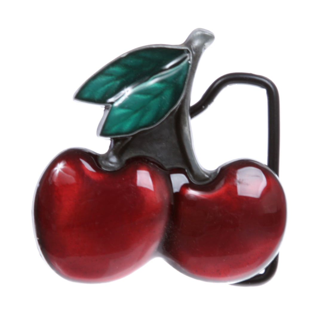 Enameled Twin Red Cherry Fruit Shape Belt Buckle - OnlineBelts