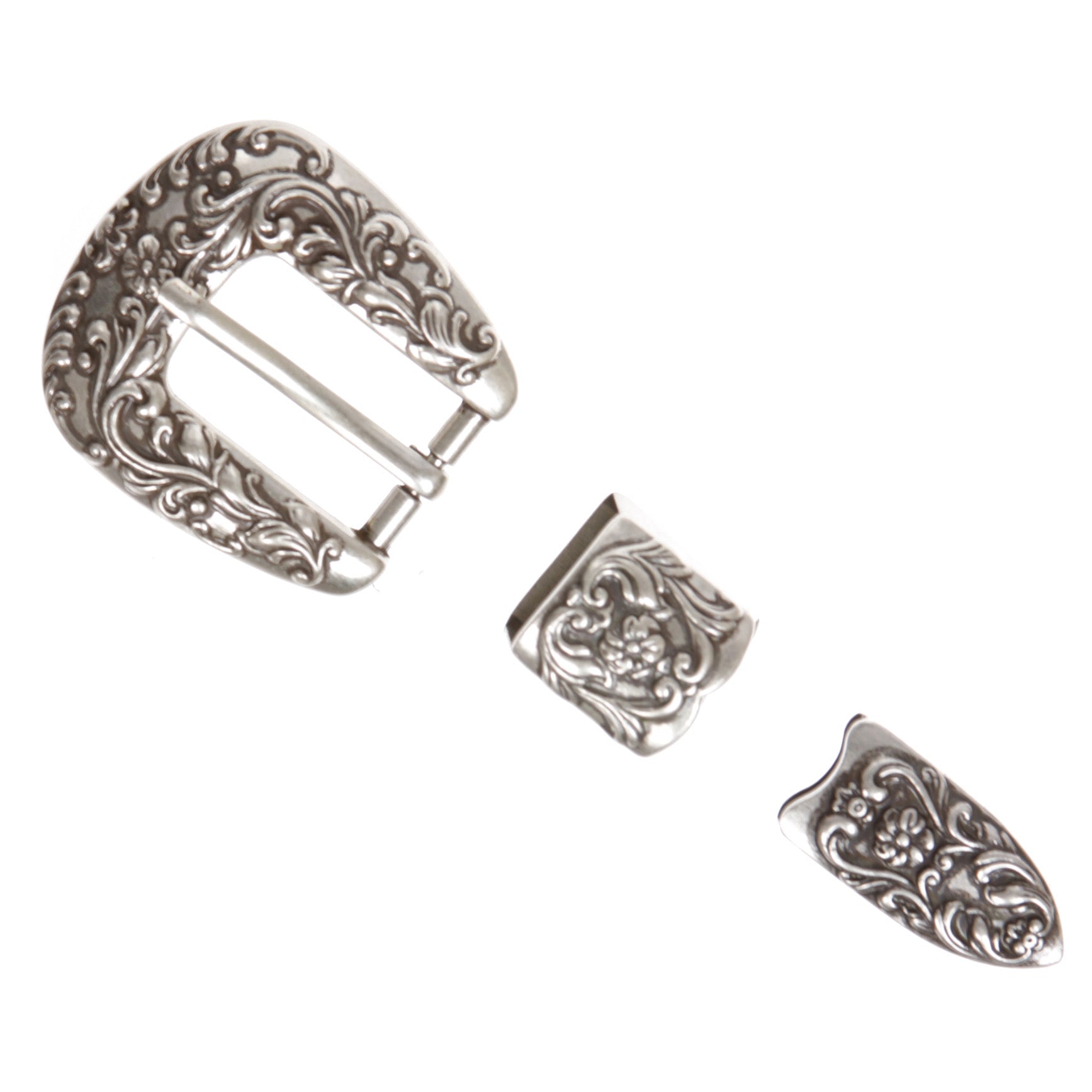 3/4" (19mm) Western Engraved Floral 3-Piece Buckle Set for Leathercraft Replacement - OnlineBelts