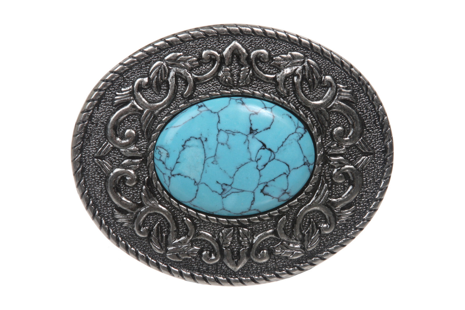 Oval Flower Turquois Stone Antique Belt Buckle - OnlineBelts