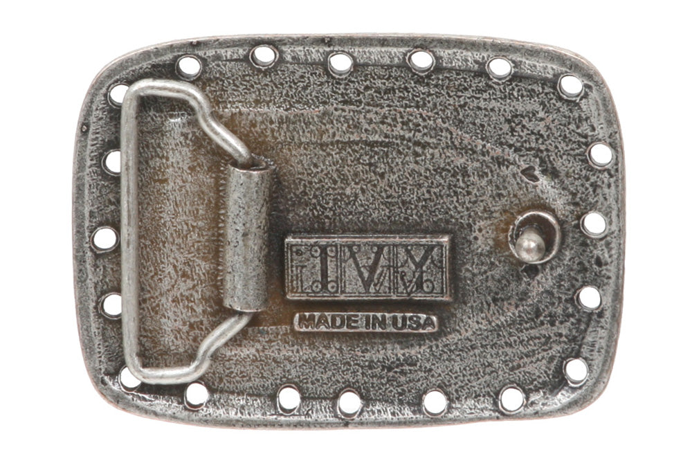 Western Rectangular Hammered Floral Engraving Antique Belt Buckle - OnlineBelts