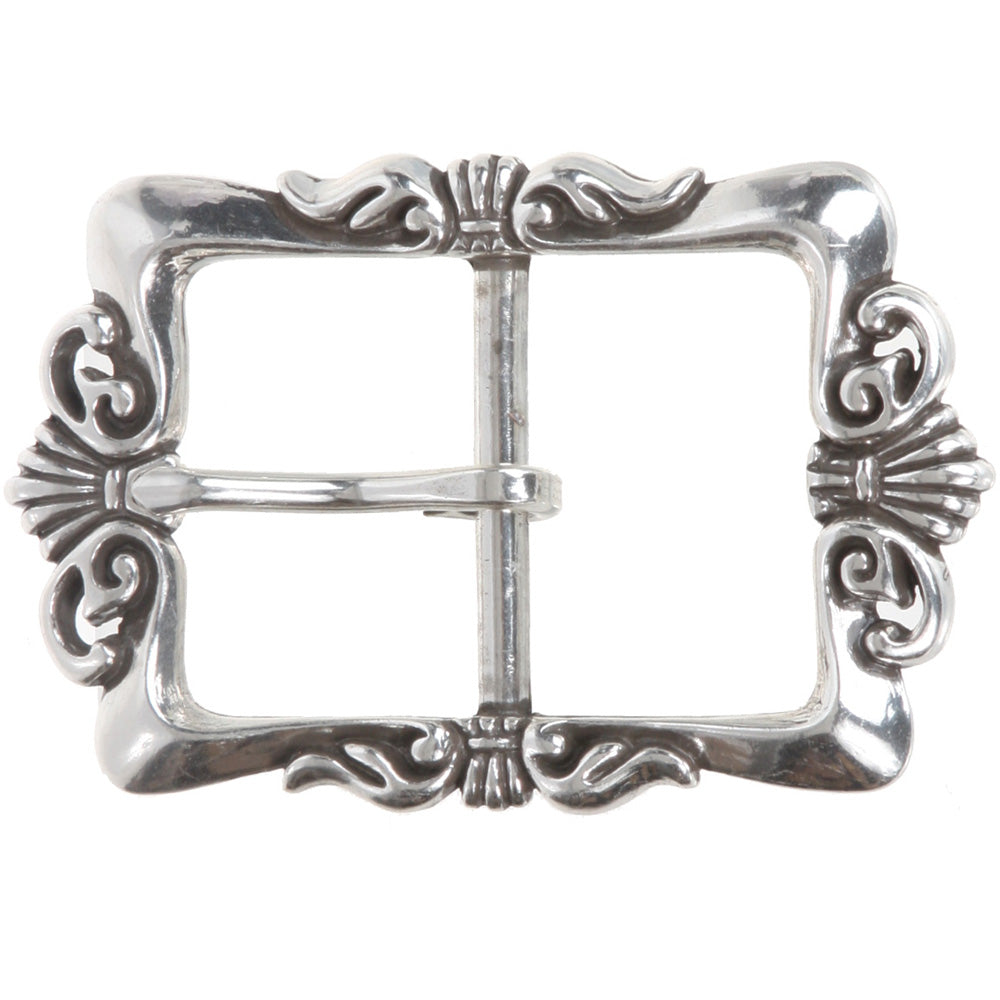 1 1/2" (38 mm) Western Floral Single Prong Center Bar Silver Belt Buckle - OnlineBelts