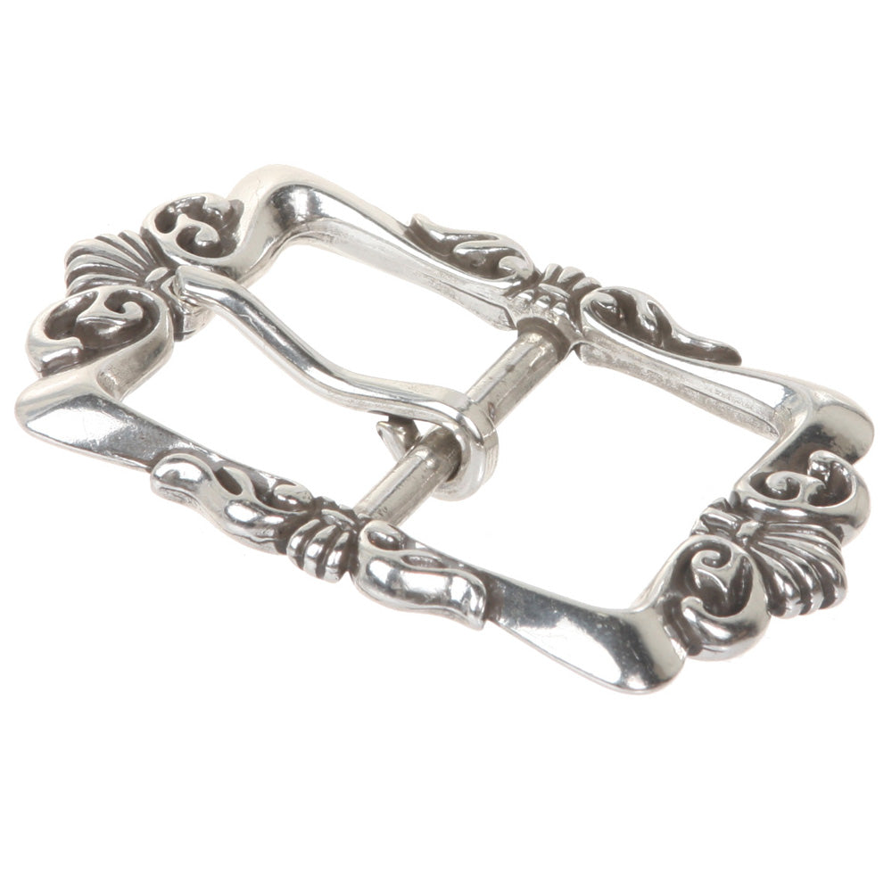 1 1/2" (38 mm) Western Floral Single Prong Center Bar Silver Belt Buckle - OnlineBelts