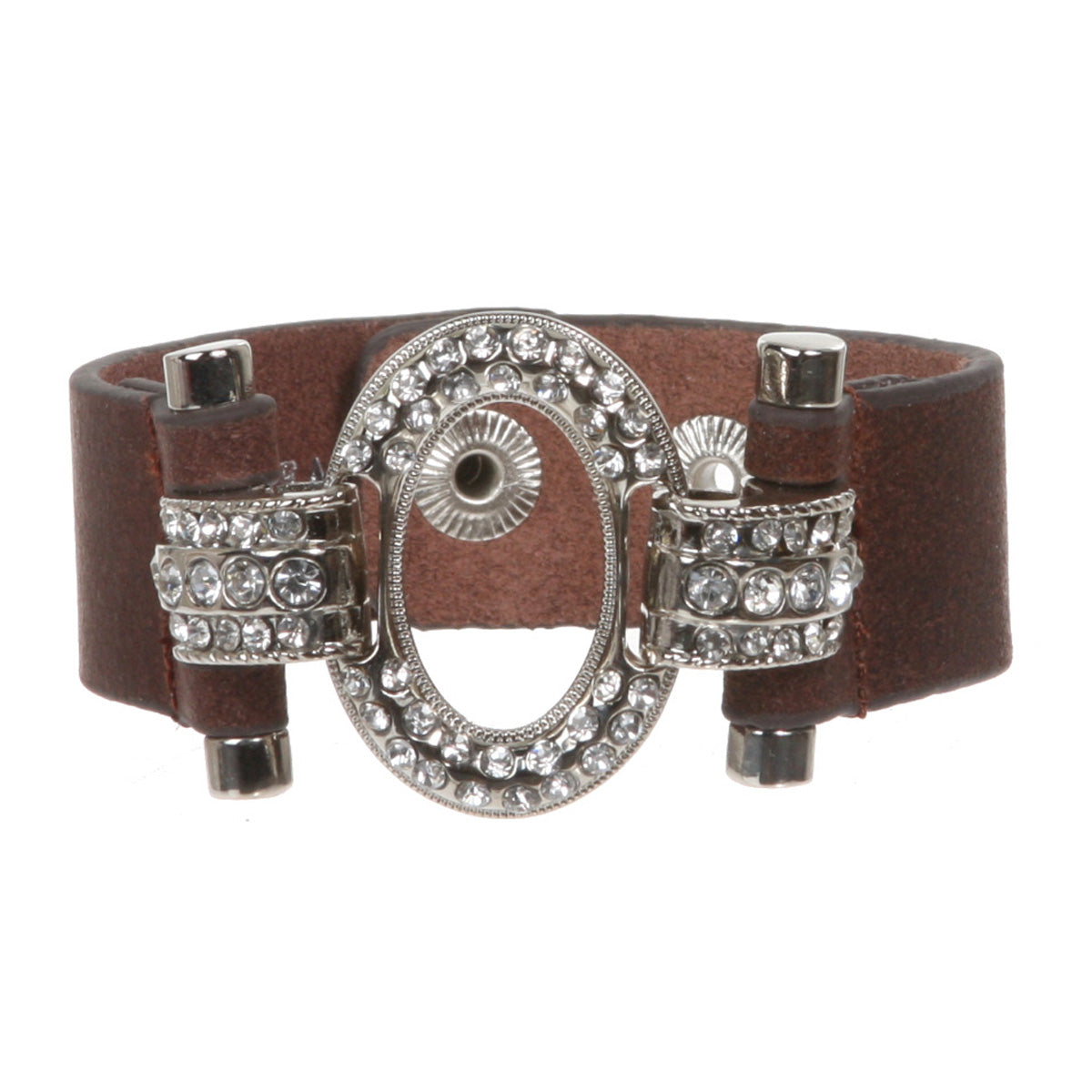Linked Oval Rhinestone Leather Cuff Bracelet - OnlineBelts