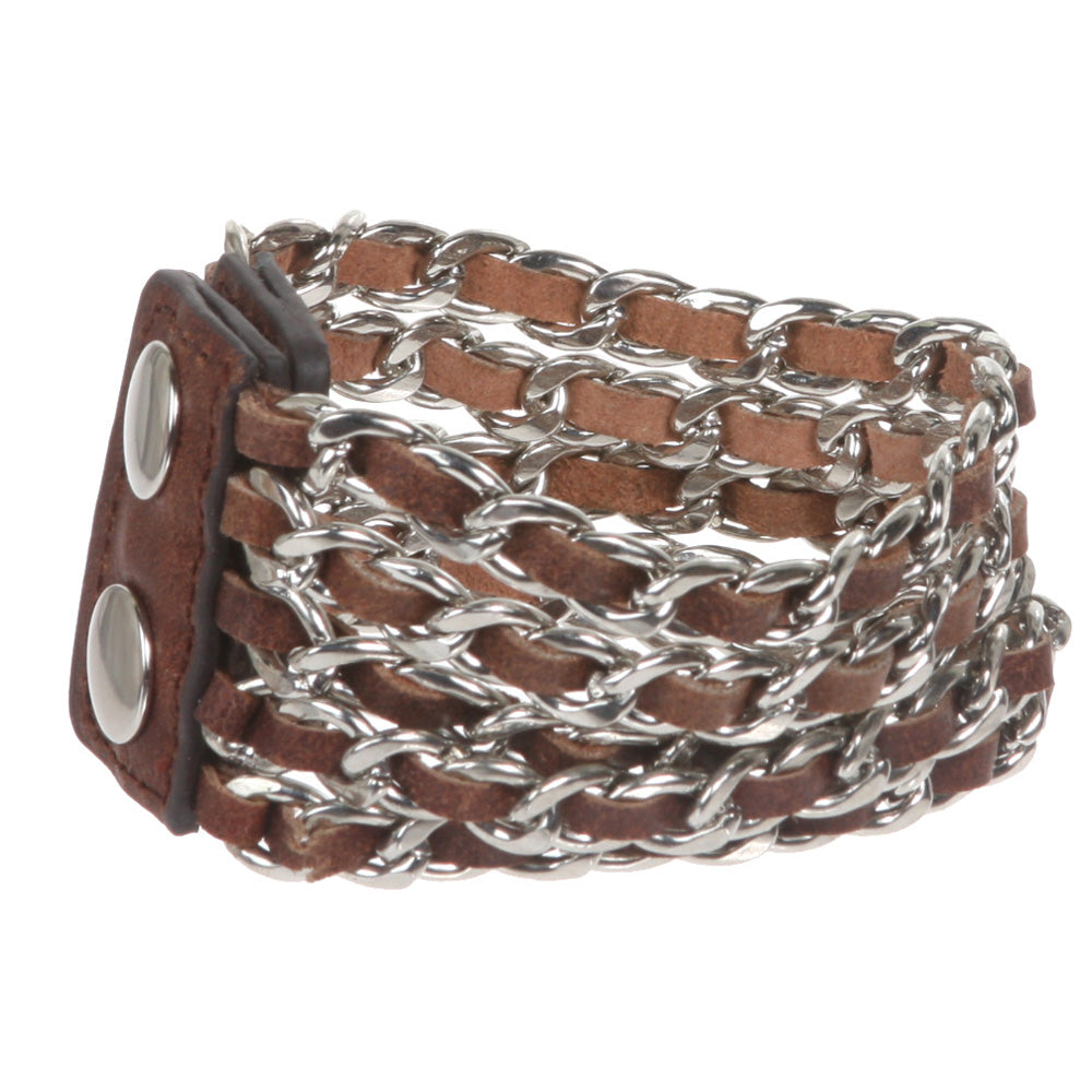 Metal Chain Five Leather Strand Bracelet