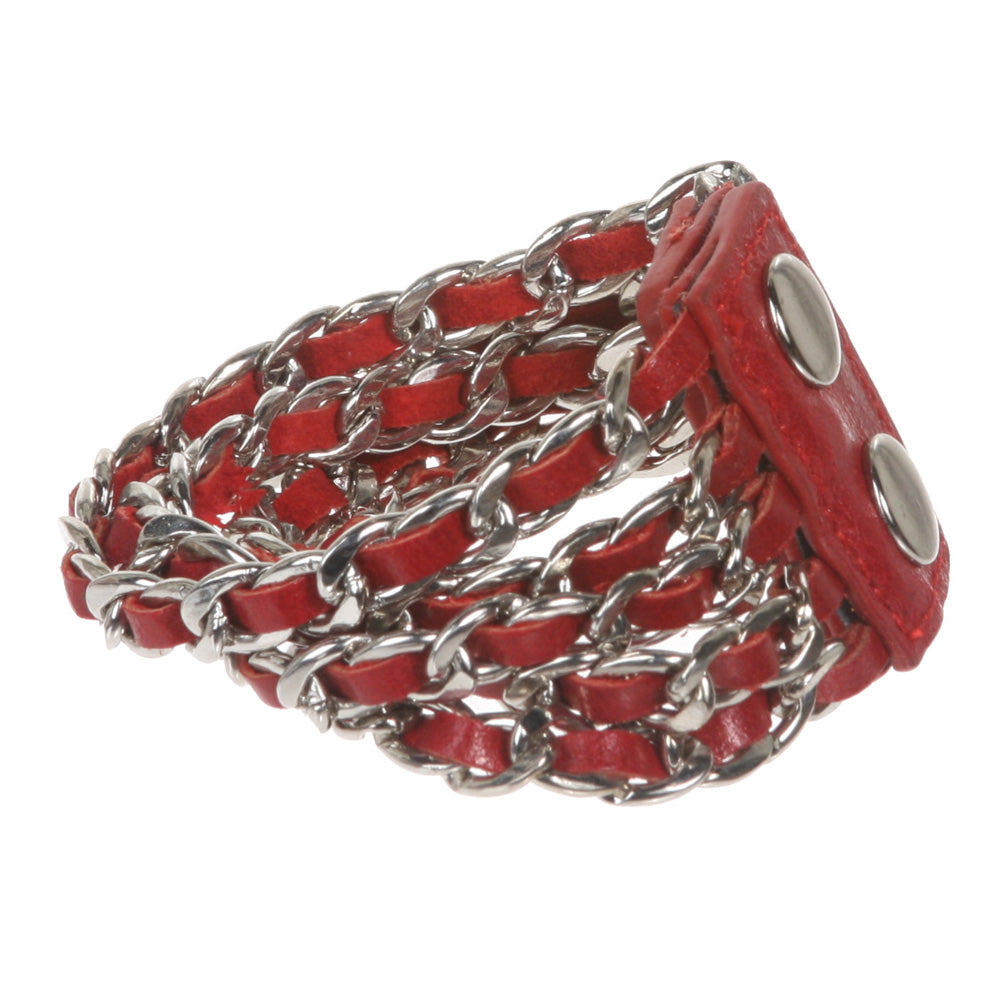 Metal Chain Five Leather Strand Bracelet