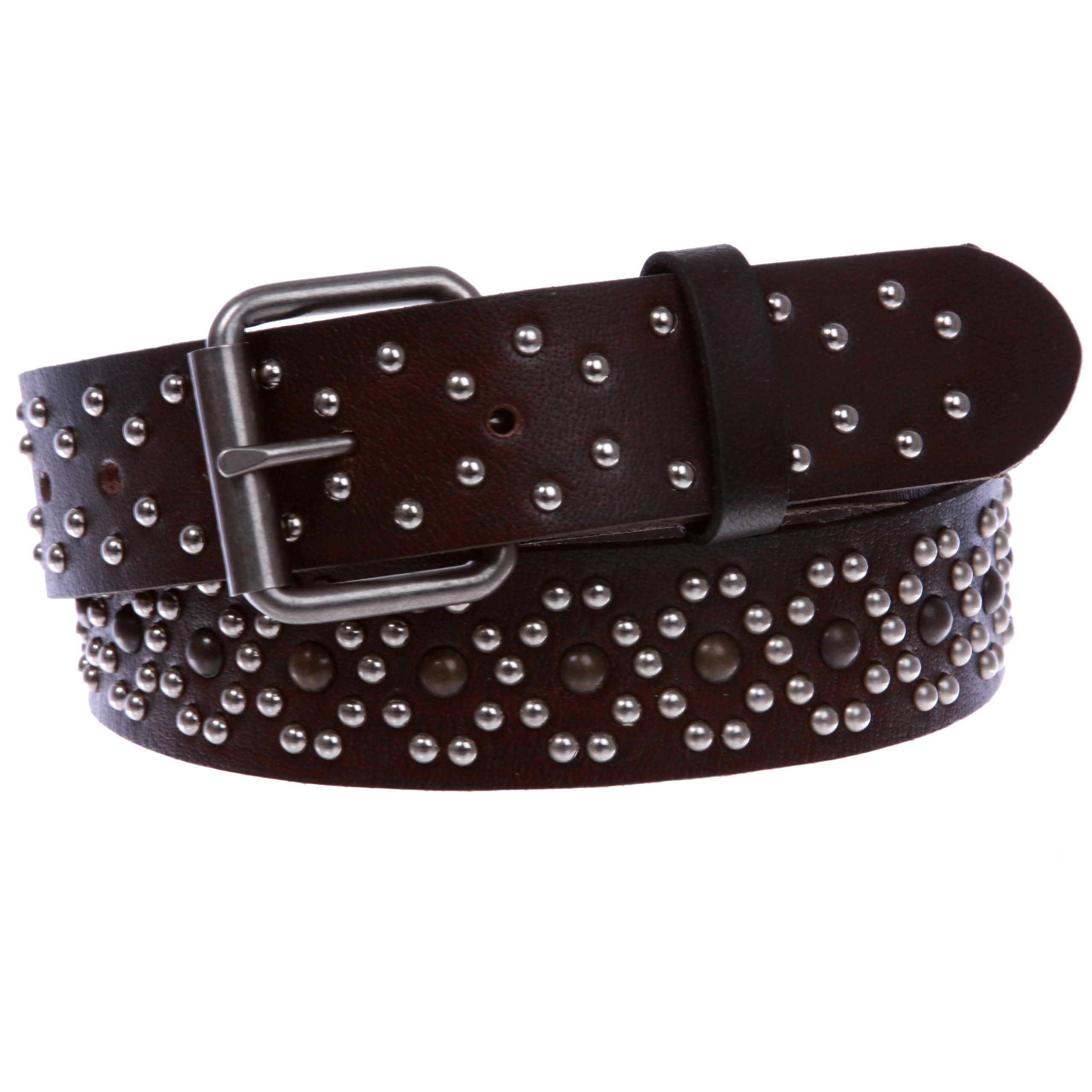 1 1/2" Oil Tanned Metal Circle Studded Vintage Genuine Leather Belt - OnlineBelts
