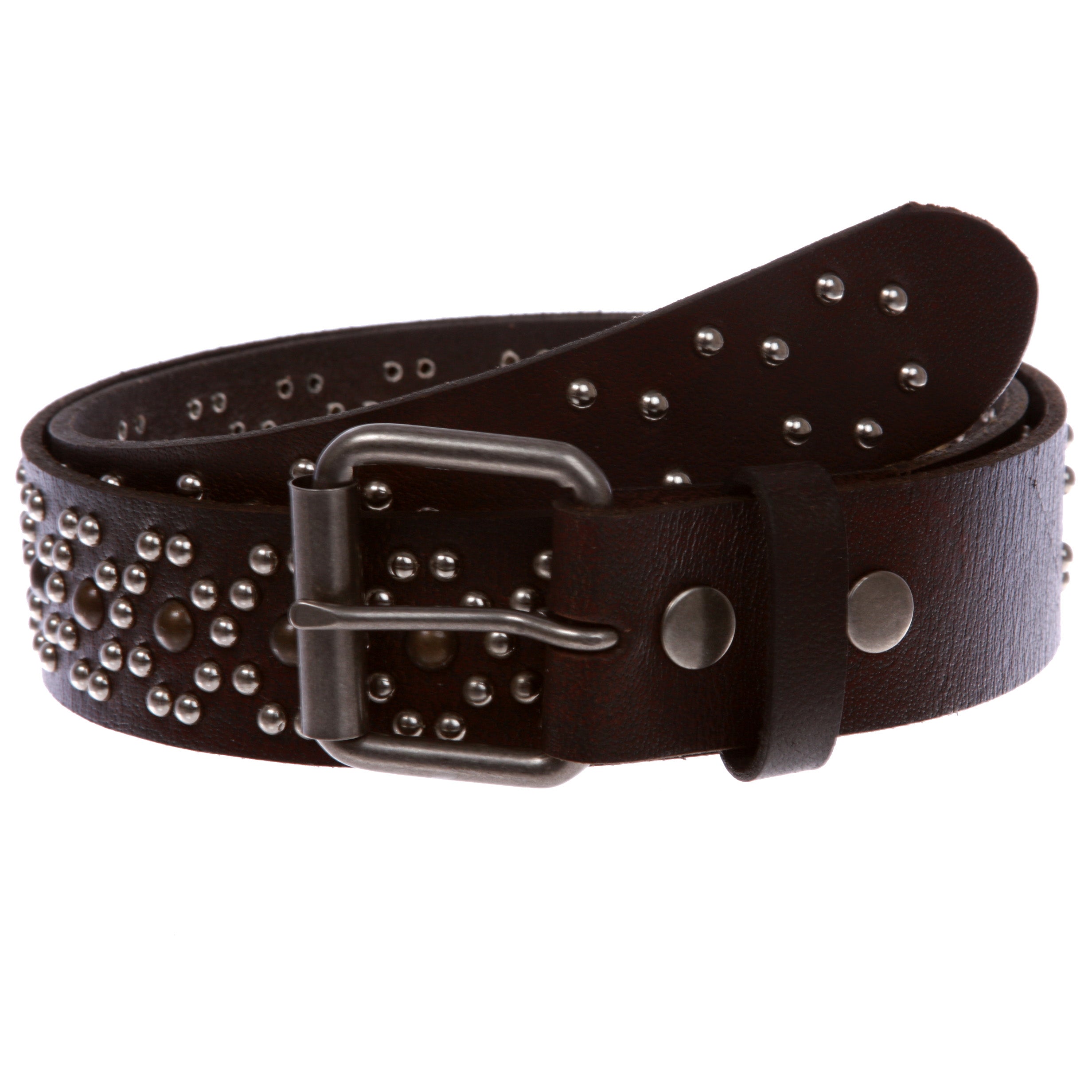 1 1/2" Oil Tanned Metal Circle Studded Vintage Genuine Leather Belt - OnlineBelts