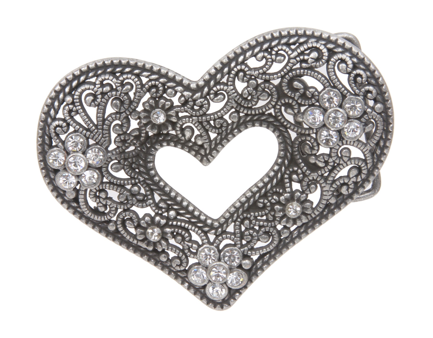 Perforated Rhinestone Heart Flower Hollow Out Laced Belt Buckle - OnlineBelts
