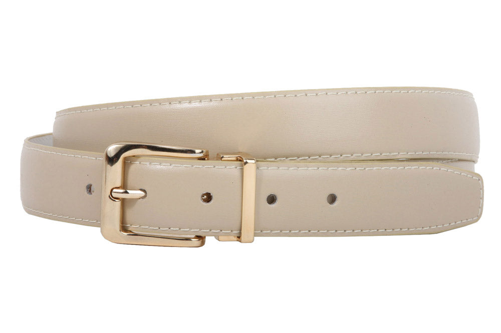 1 1/8 Inch Clamp On Single Loop Gold One Size Fits All Feather Edged Faux Leather Dress Belt - OnlineBelts