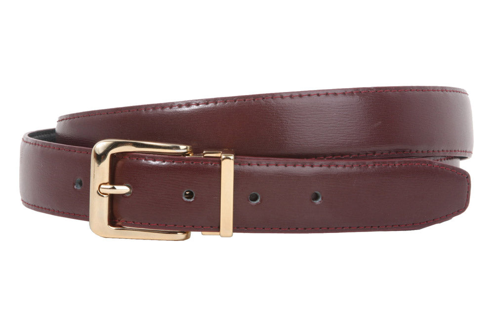 1 1/8 Inch Clamp On Single Loop Gold One Size Fits All Feather Edged Faux Leather Dress Belt - OnlineBelts