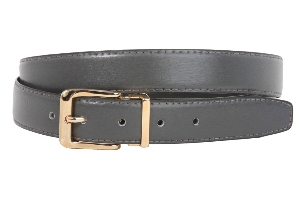 1 1/8 Inch Clamp On Single Loop Gold One Size Fits All Feather Edged Faux Leather Dress Belt - OnlineBelts