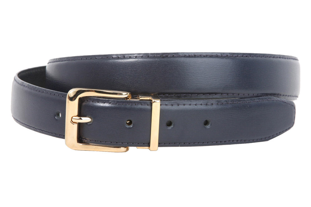 1 1/8 Inch Clamp On Single Loop Gold One Size Fits All Feather Edged Faux Leather Dress Belt - OnlineBelts