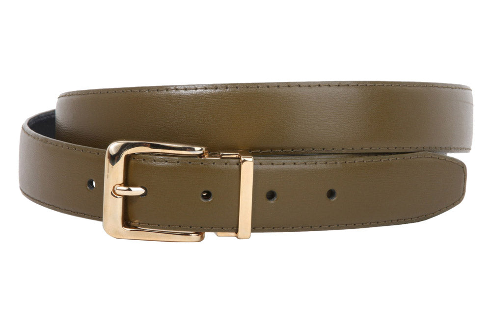 1 1/8 Inch Clamp On Single Loop Gold One Size Fits All Feather Edged Faux Leather Dress Belt - OnlineBelts