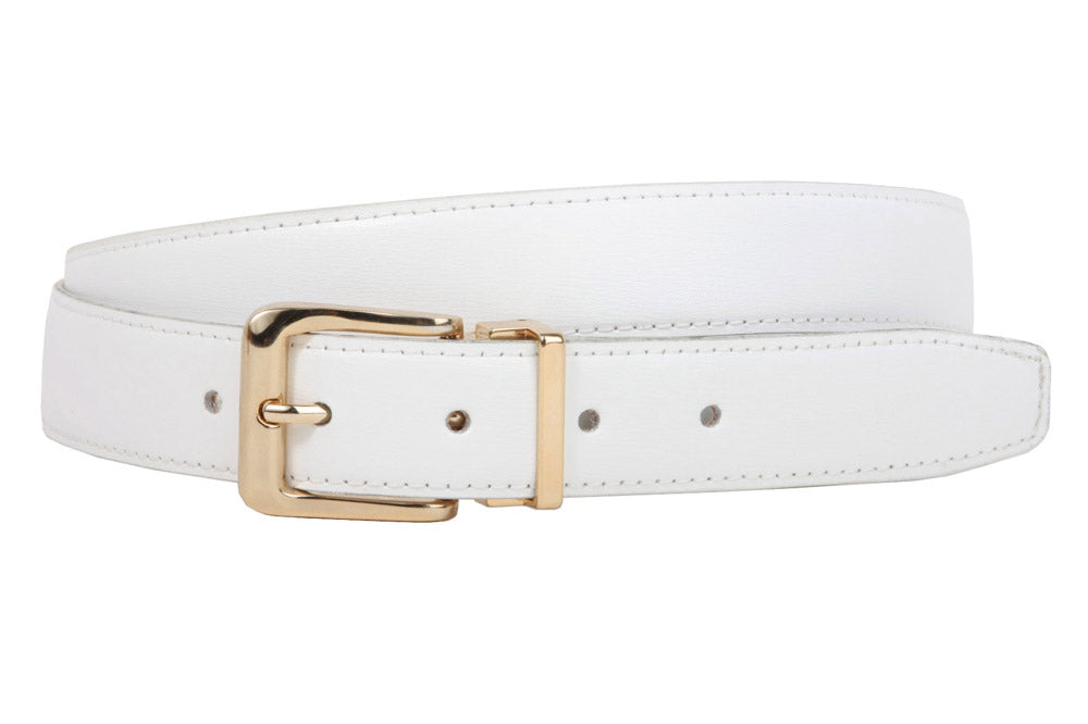 1 1/8 Inch Clamp On Single Loop Gold One Size Fits All Feather Edged Faux Leather Dress Belt - OnlineBelts