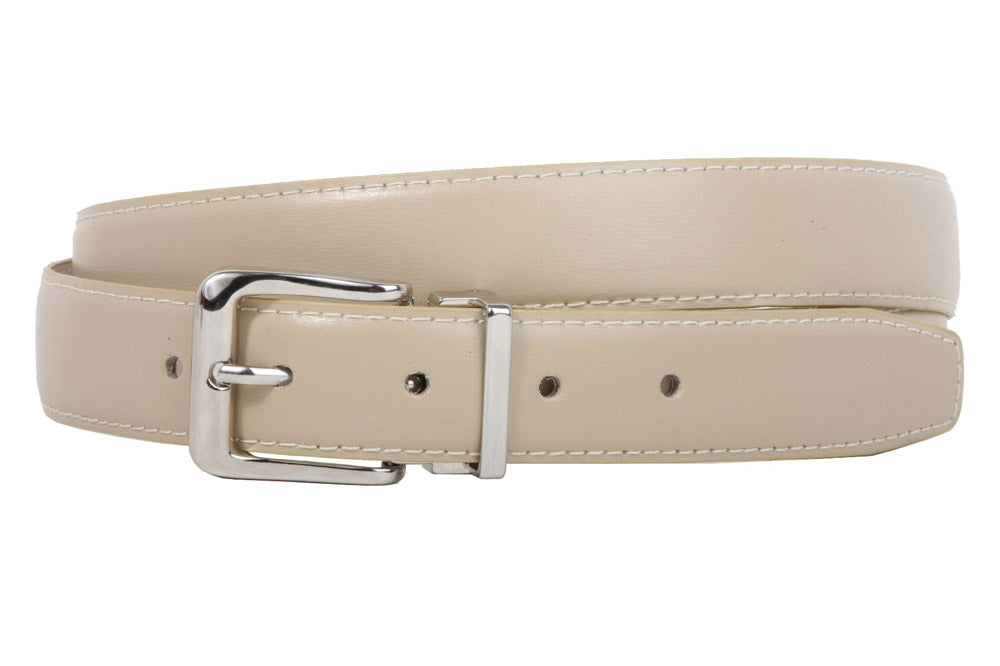 1 1/8 Inch Clamp On Single Loop Silver One Size Fits All Feather Edged Faux Leather Dress Belt - OnlineBelts