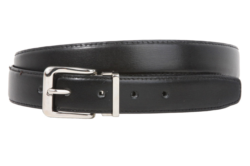 1 1/8 Inch Clamp On Single Loop Silver One Size Fits All Feather Edged Faux Leather Dress Belt - OnlineBelts