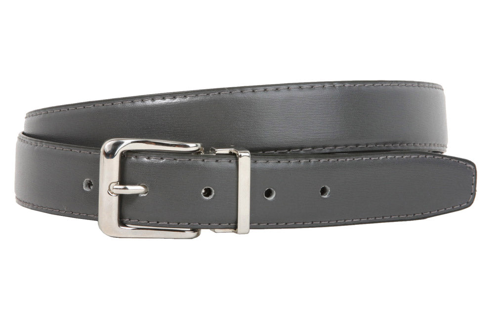 1 1/8 Inch Clamp On Single Loop Silver One Size Fits All Feather Edged Faux Leather Dress Belt - OnlineBelts