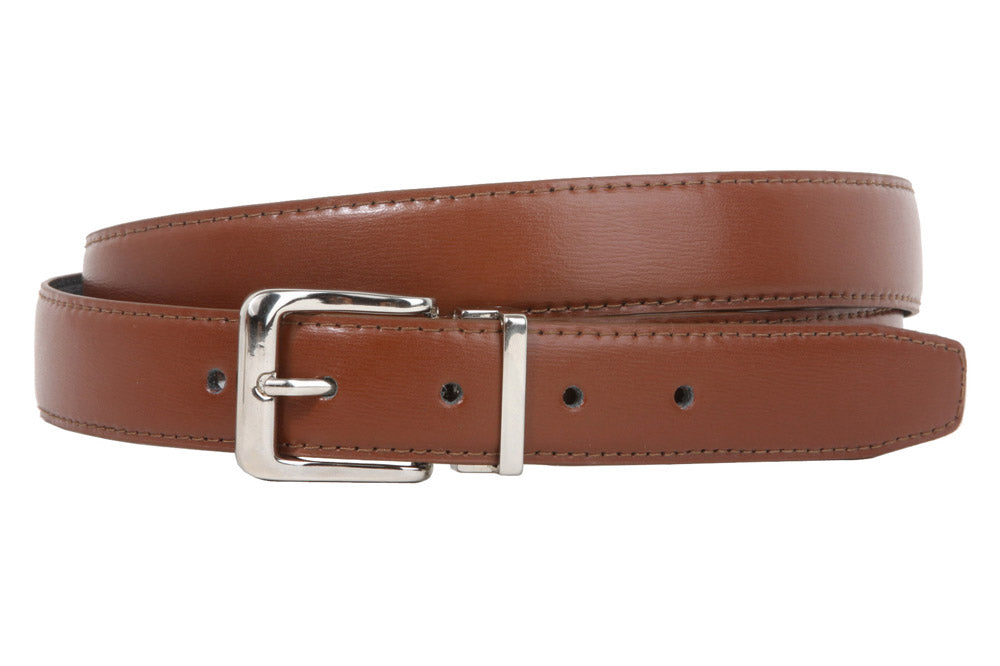 1 1/8 Inch Clamp On Single Loop Silver One Size Fits All Feather Edged Faux Leather Dress Belt - OnlineBelts