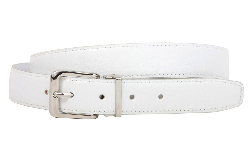 1 1/8 Inch Clamp On Single Loop Silver One Size Fits All Feather Edged Faux Leather Dress Belt - OnlineBelts