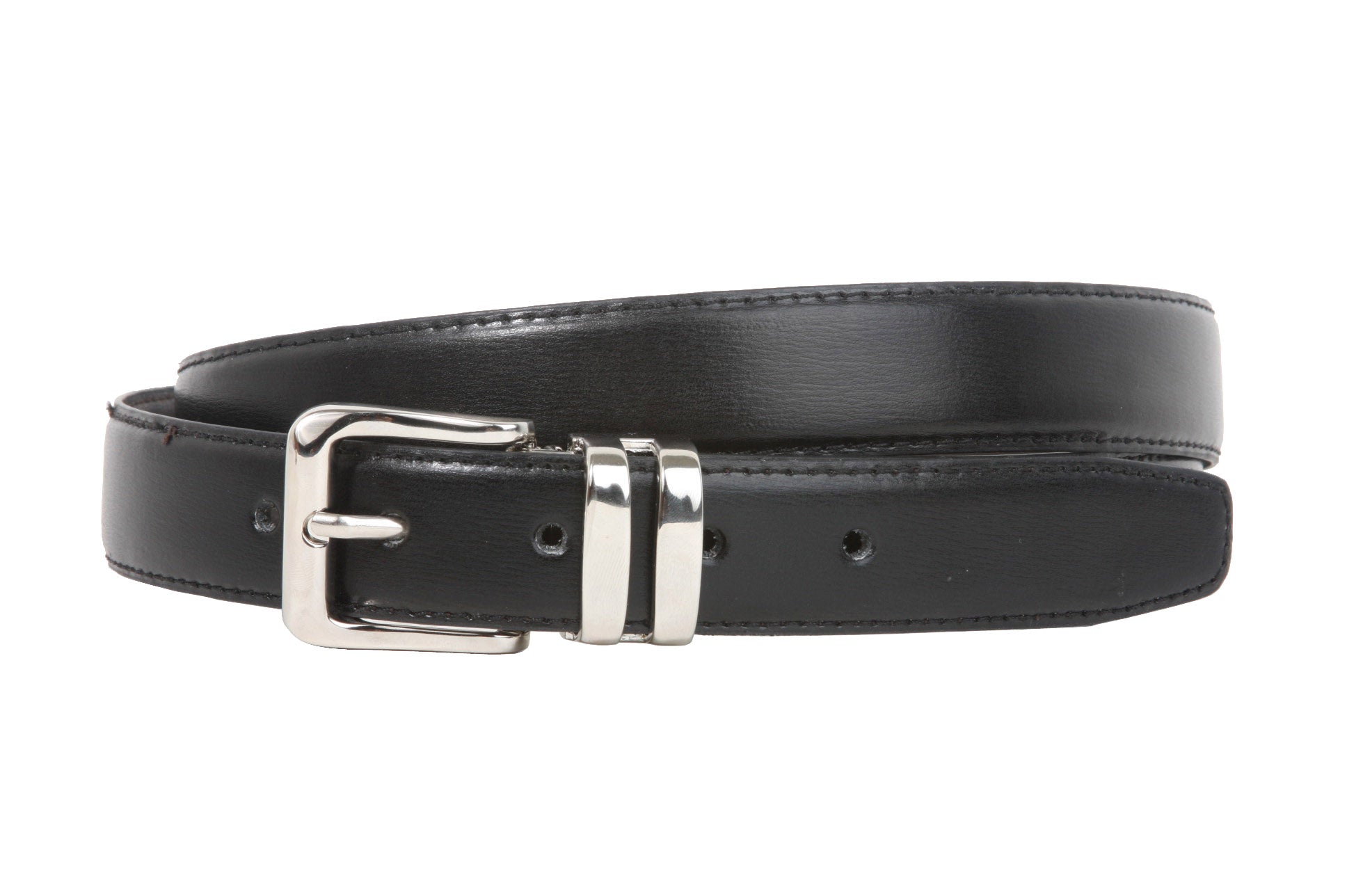 1 1/8 Inch Clamp On Double Loop Silver One Size Fits All Feather Edged Faux Leather Dress Belt - OnlineBelts